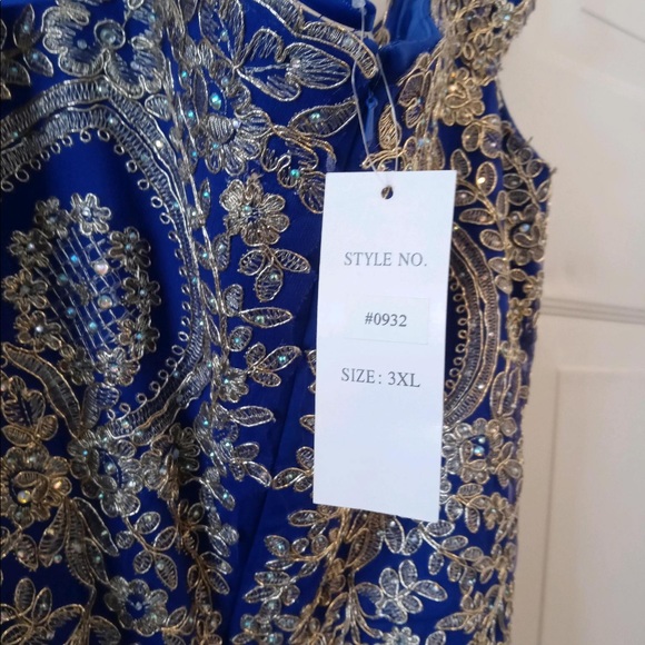 JUNO dress collection Royal Blue beaded bodice Plus Size floor length gown - Picture 3 of 5